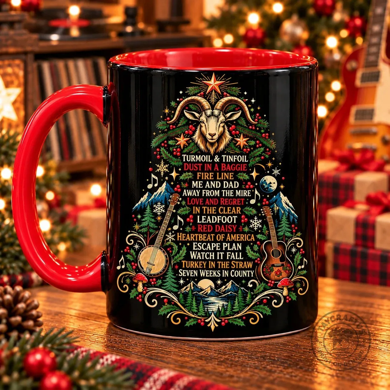 Billy Strings Music Fan Decor Christmas Tree Mug, Bluegrass Holiday Coffee Cup Gift