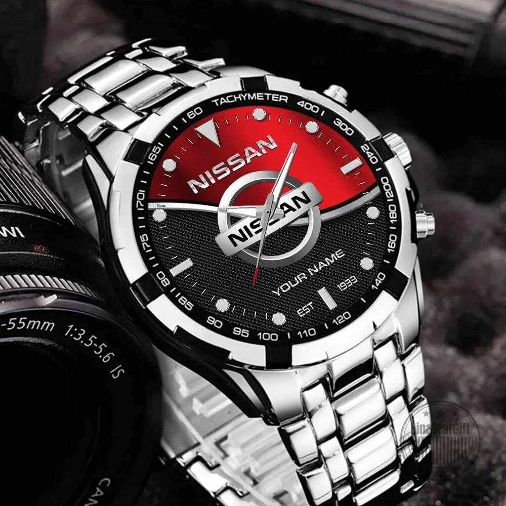 Elegant Stainless Steel Watch featuring Custom Name Design for Nissan Fans
