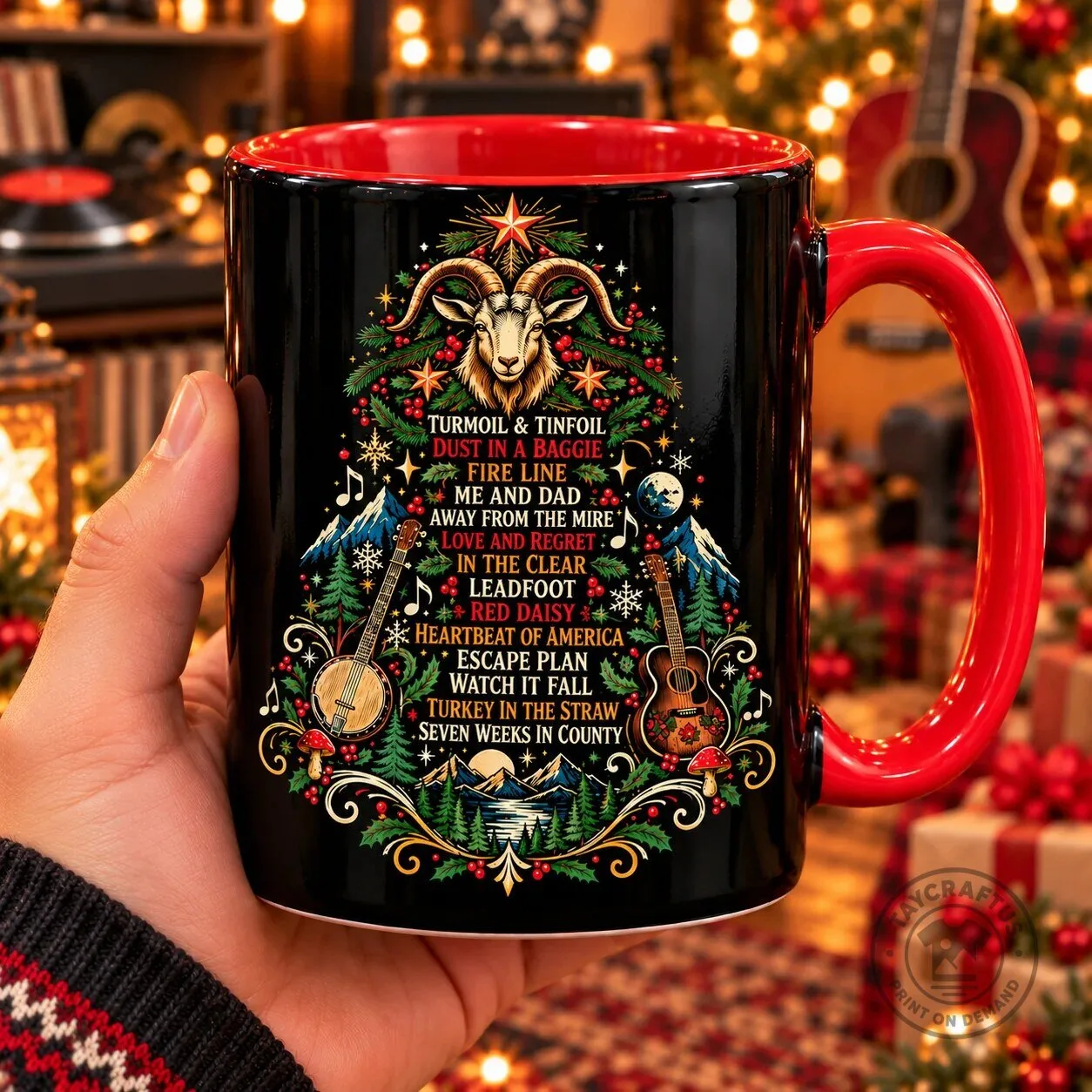 Billy Strings Music Fan Decor Christmas Tree Mug, Bluegrass Holiday Coffee Cup Gift 6 Billy Strings Music Fan Decor Christmas Tree Mug, Bluegrass Holiday Coffee Cup Gift