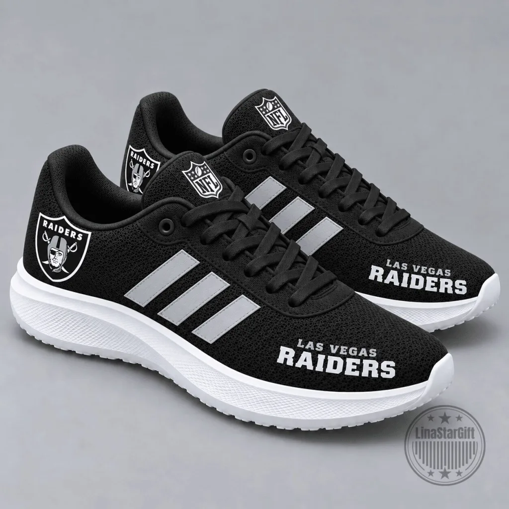 Las Vegas Raiders NFL Football Team Black Sport Sneakers Running Shoes Las Vegas Raiders NFL Football Team Black Sport Sneakers Running Shoes