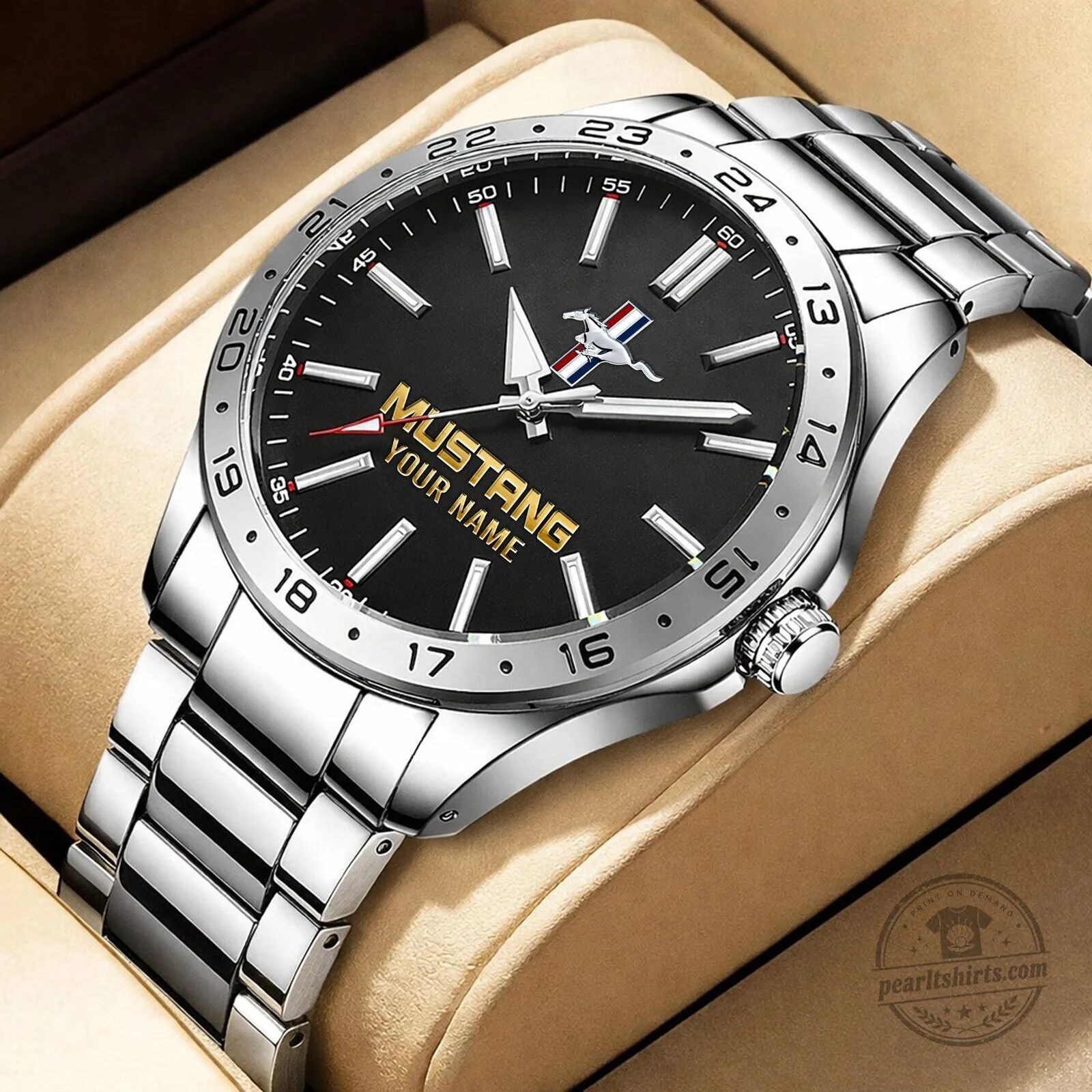 Personalized Ford Mustang Logo Stainless Steel Watch for Men