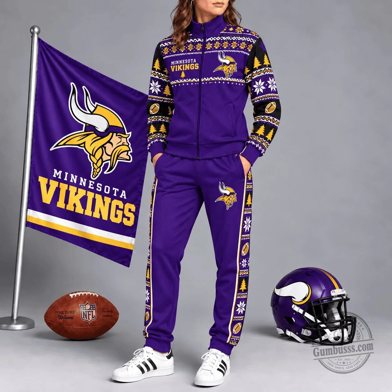 Minnesota Vikings Ugly Christmas Sweater Style Full Zip Tracksuit Hoodie