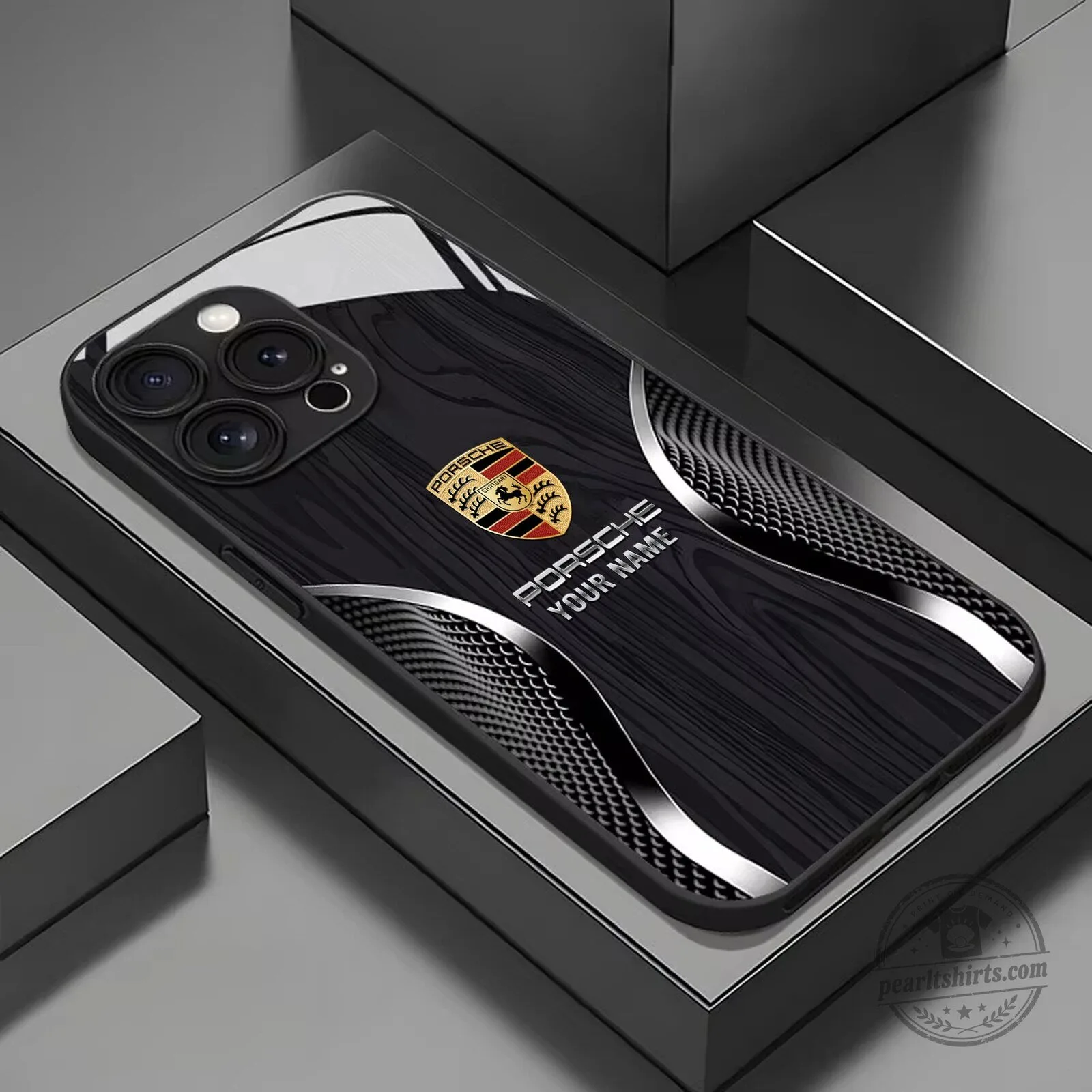 Porsche Custom Name Wood Grain Design iPhone Case for All Phone Models