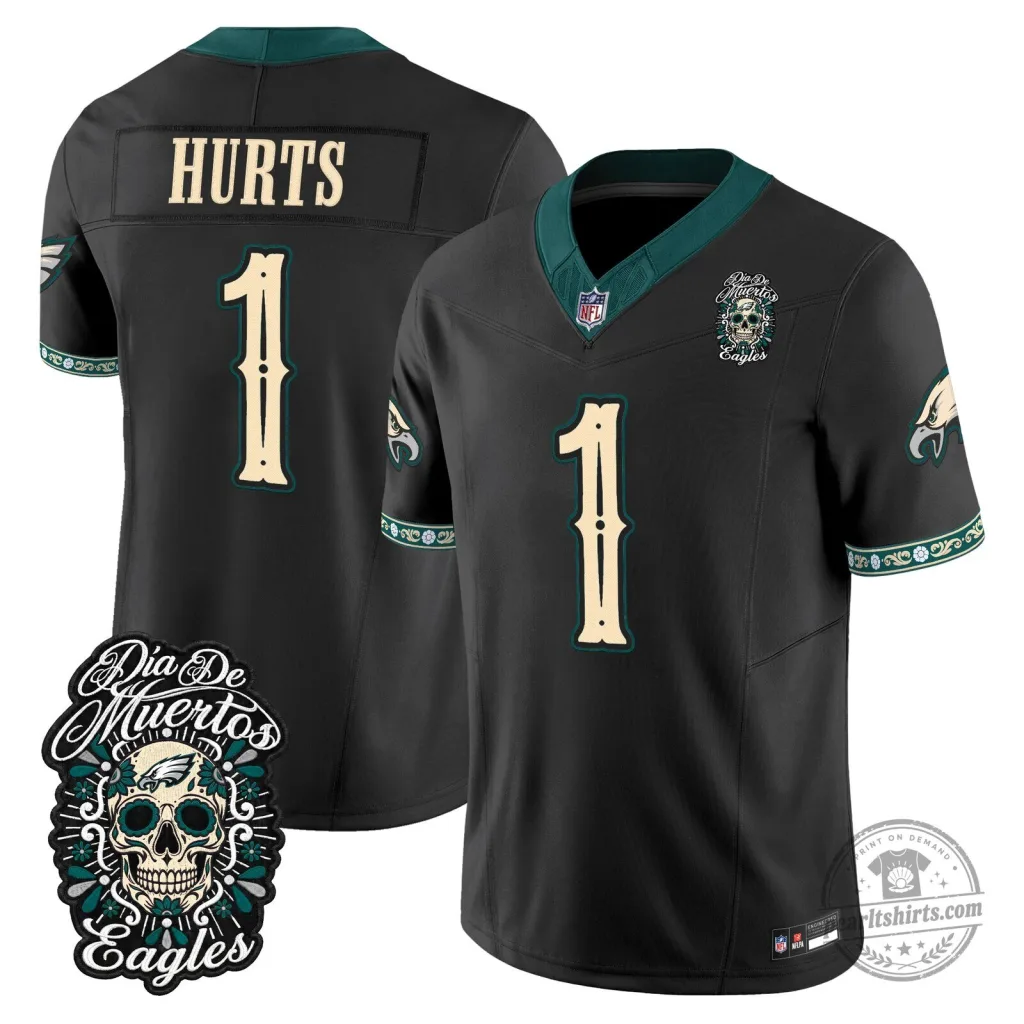 Philadelphia Eagles Día de los Muertos Jalen Hurts Football Jersey Philadelphia Eagles Día de los Muertos Jalen Hurts Football Jersey