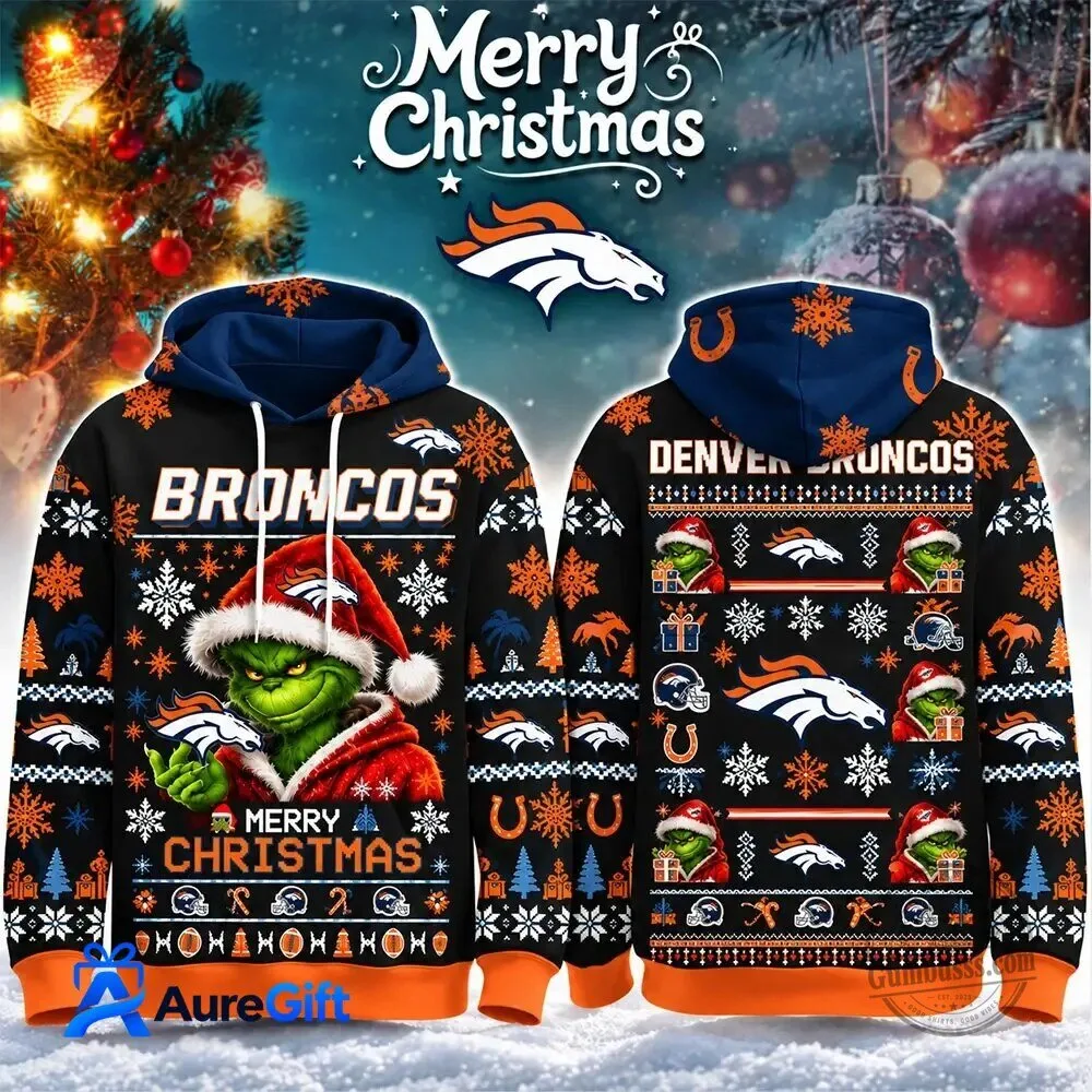 Denver Broncos Grinch Merry Christmas Ugly Holiday Hoodie