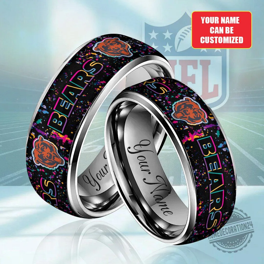 Personalized Chicago Bears NFL Crucial Catch Custom Engraved Stainless Steel Ring
