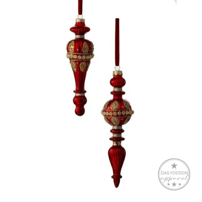 Red Glass Finial Christmas Tree Ornament with Gold Embellishments