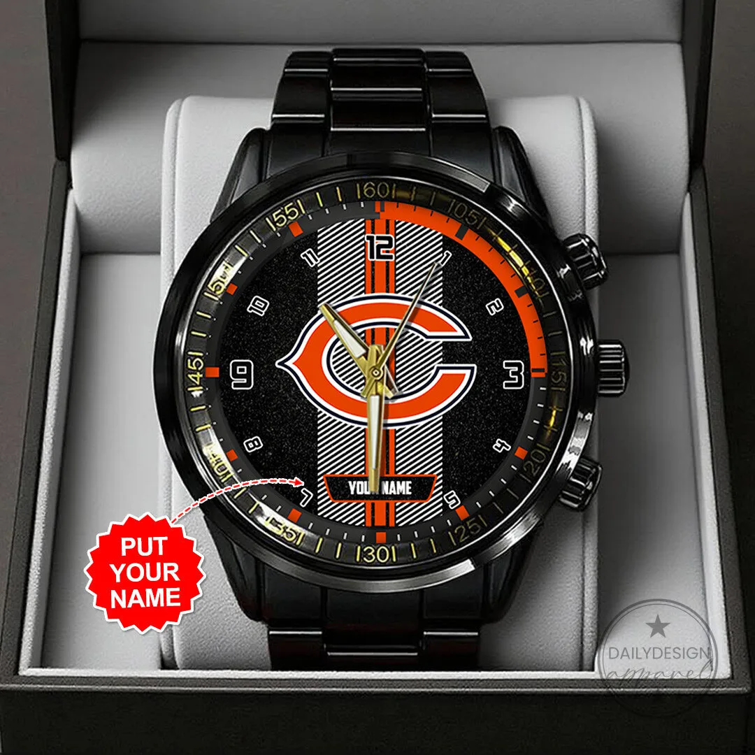 Chicago Bears Personalized Black Stainless Steel Watch for Men