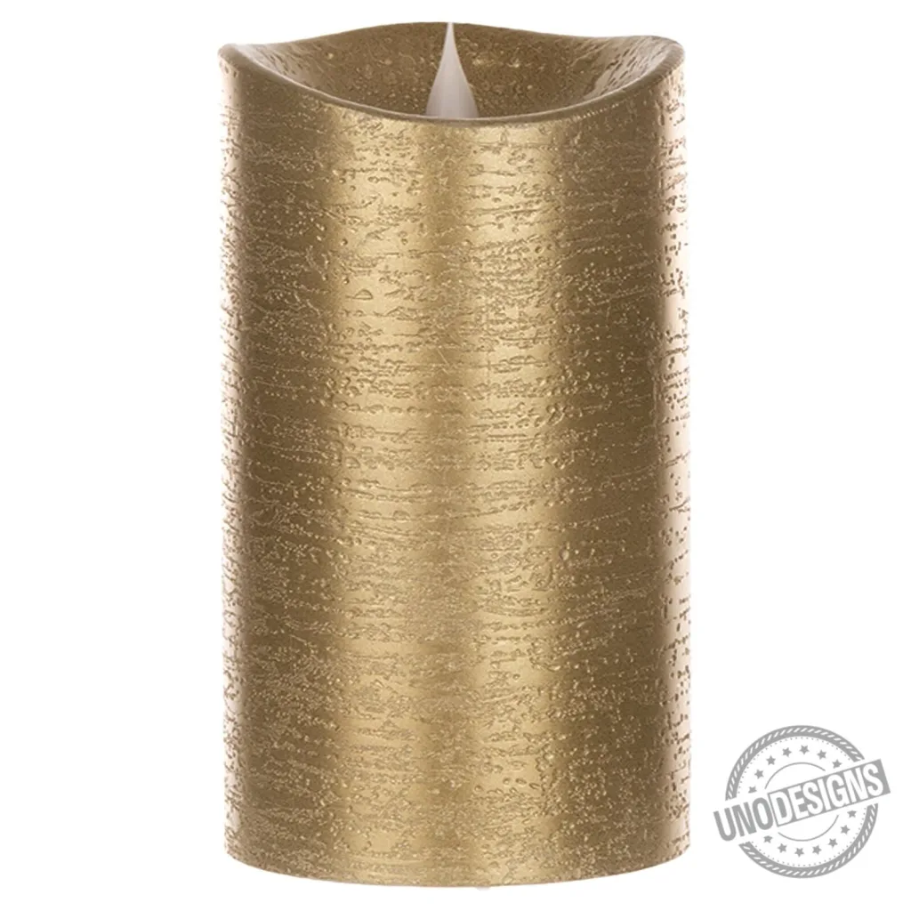 Simplux LED Designer Gold Pillar Candle with Flickering Flame Effect Simplux LED Designer Gold Pillar Candle with Flickering Flame Effect