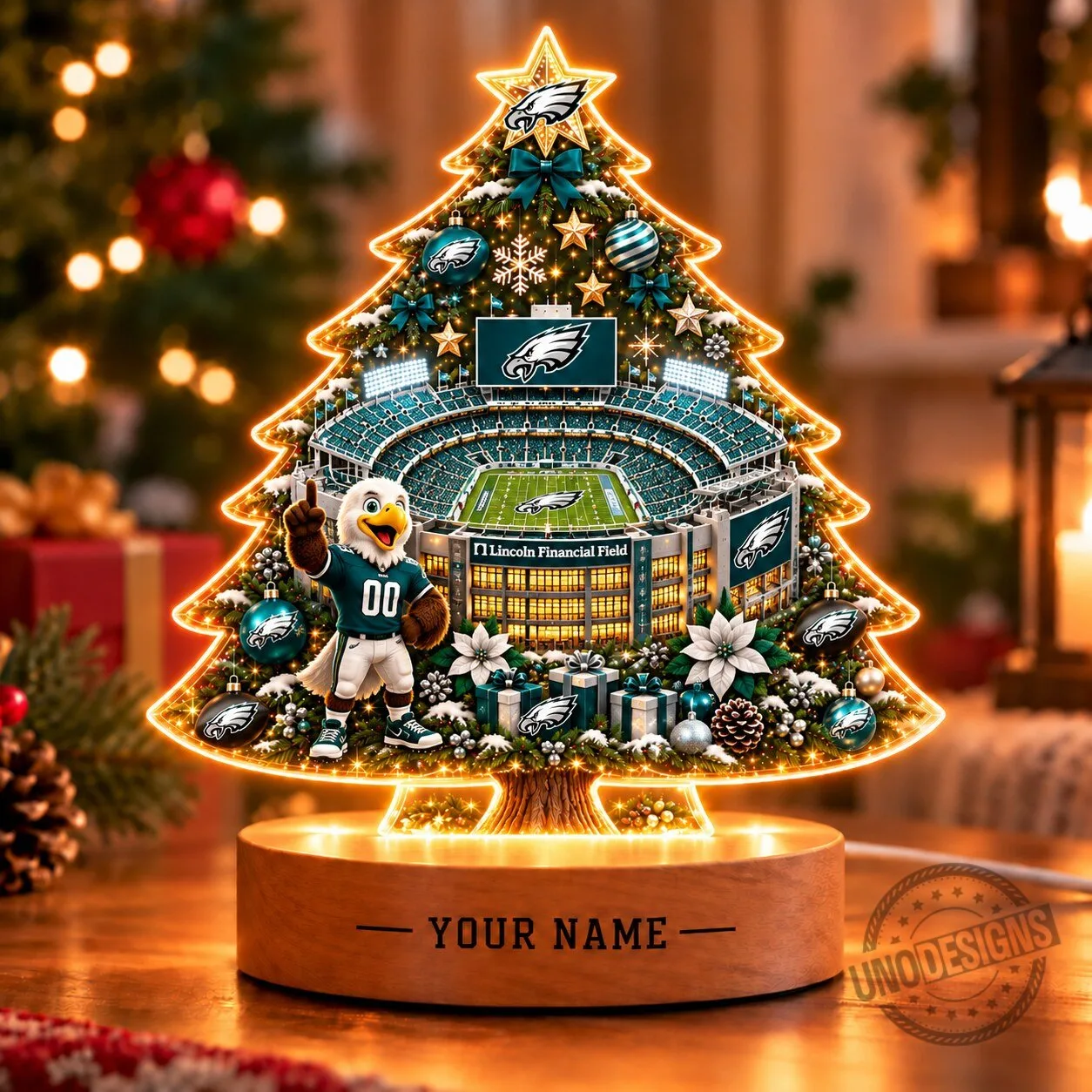 Philadelphia Eagles Lincoln Financial Field Christmas Tree LED Light Custom Name