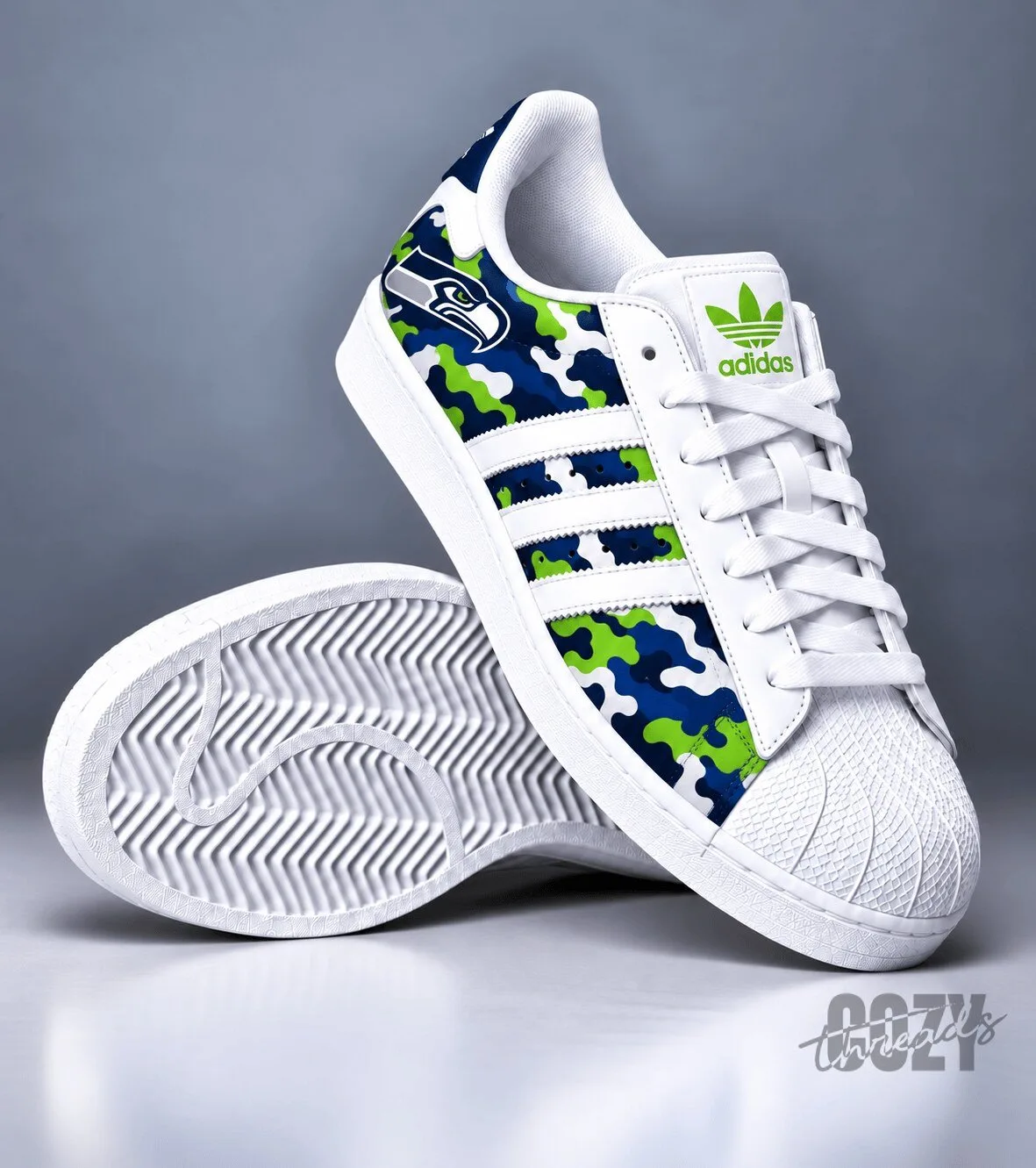 Seattle Seahawks NFL Camouflage Superstar Sneakers - Custom Football Team Shoes