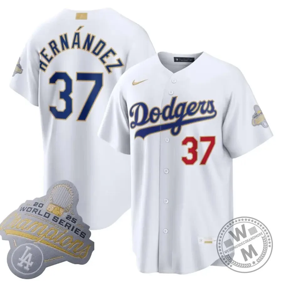 Teoscar Hernández Los Angeles Dodgers White 2025 World Series Champions Baseball Jersey 1 Teoscar Hernández Los Angeles Dodgers White 2025 World Series Champions Baseball Jersey