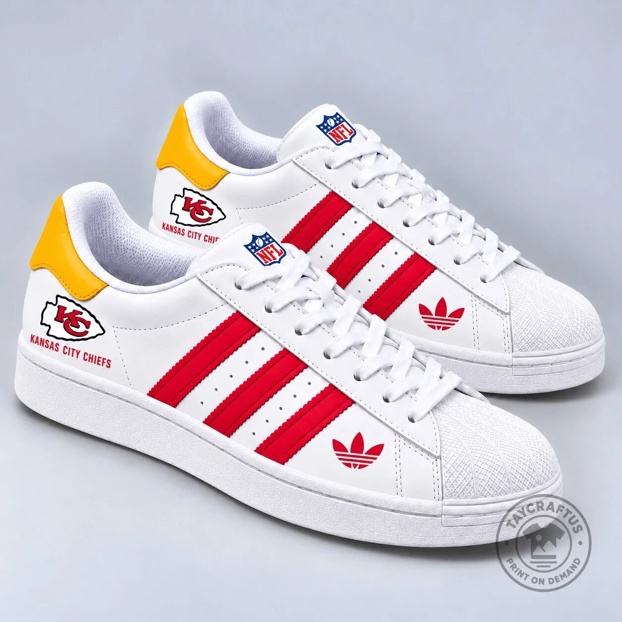 Kansas City Chiefs NFL Red and White Striped Superstar Shoes 1 Kansas City Chiefs NFL Red and White Striped Superstar Shoes