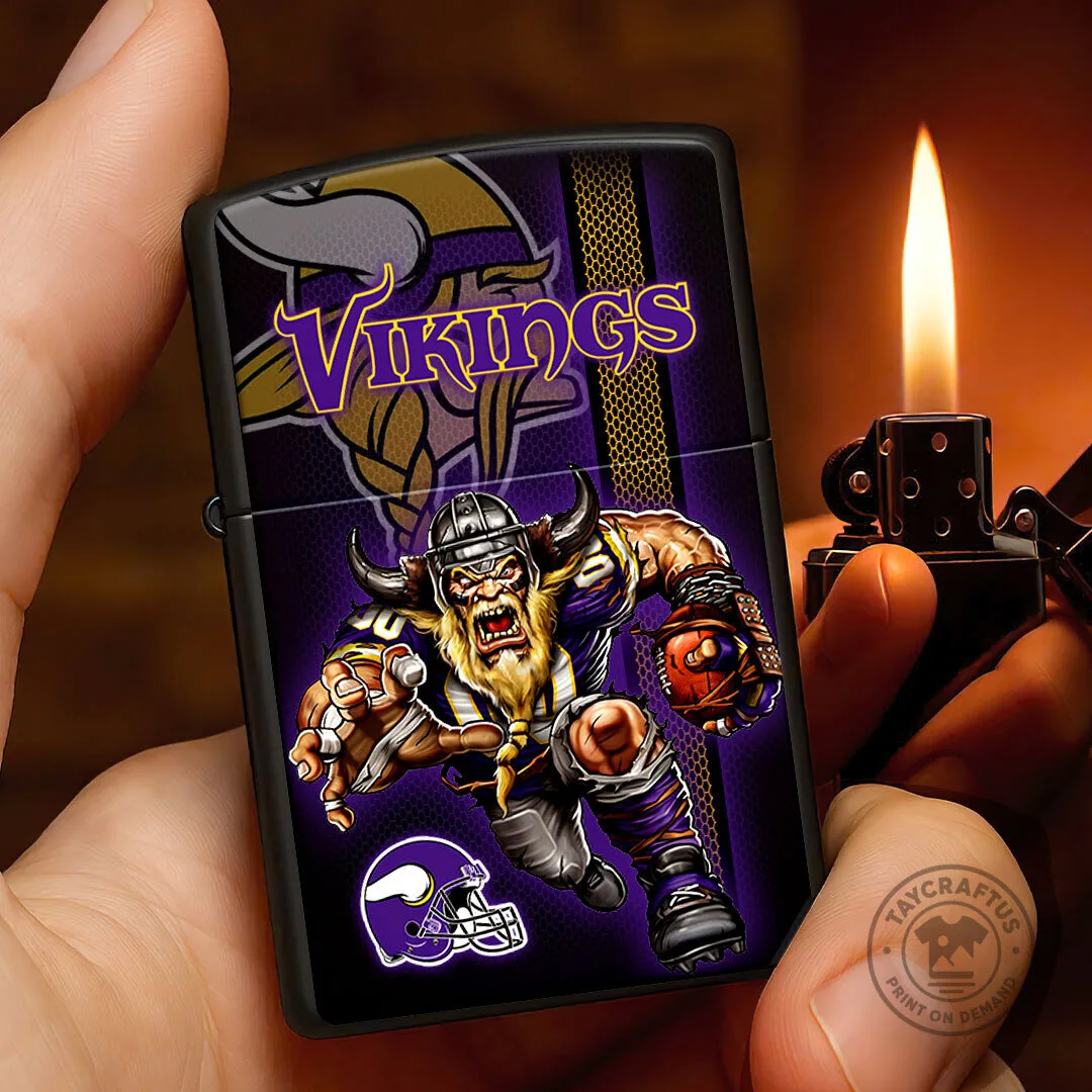 Minnesota Vikings Football Team Mascot Design Black Zippo Lighter