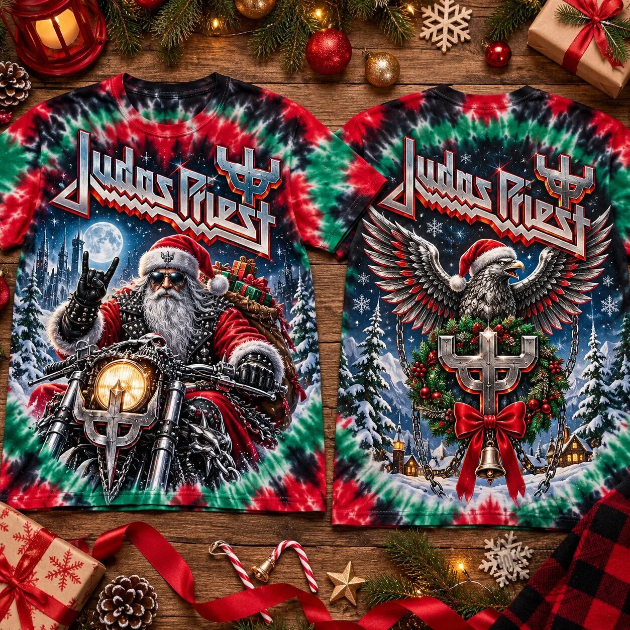 Judas Priest Christmas Heavy Metal Santa Claus Tie-Dye Holiday T-Shirt