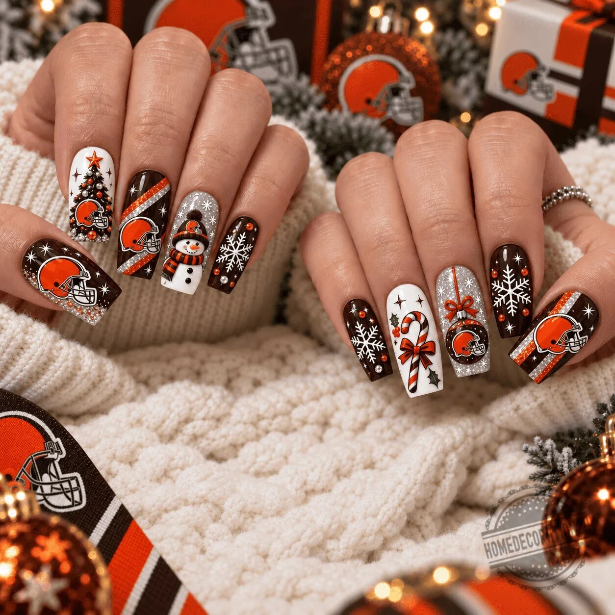 Cleveland Browns Christmas Holiday Spirit Press On Nails Set
