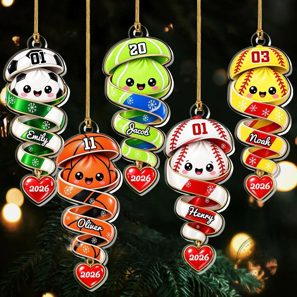 Personalized Sports Ball Christmas Tree Ornament - Custom Name Holiday Decoration