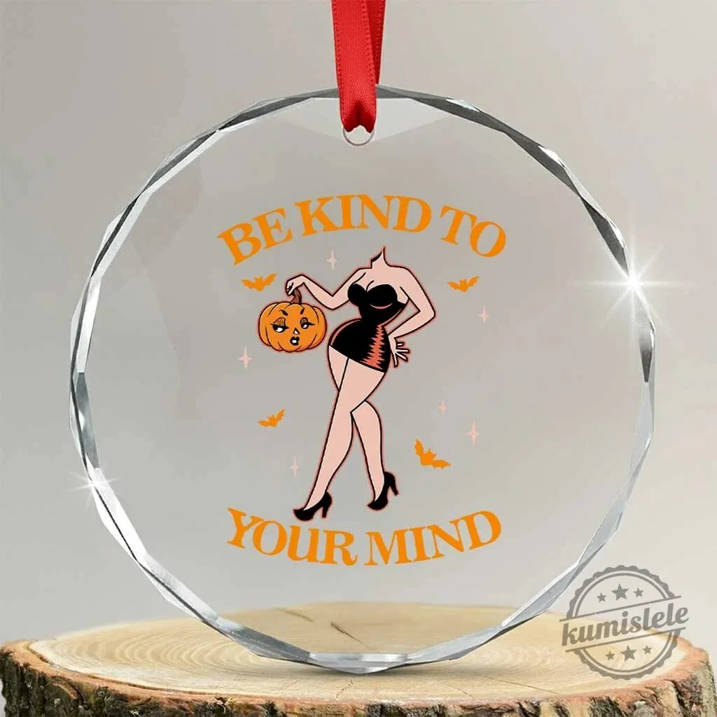 Halloween Headless Pin Up Girl Be Kind To Your Mind Spooky Crystal Glass Ornament