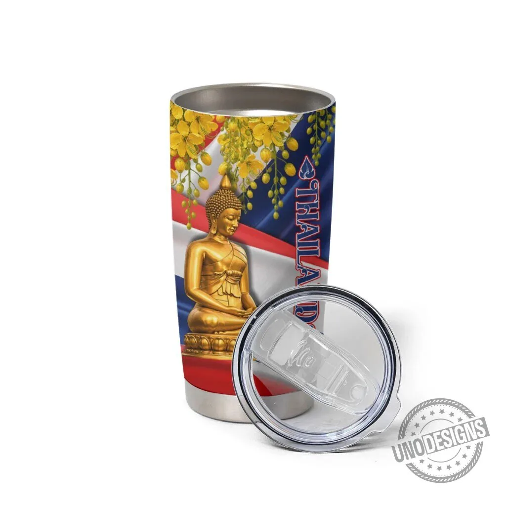 Thailand Golden Buddha Elephant Temple Garuda Flag Art Stainless Steel Tumbler 6 Thailand Golden Buddha Elephant Temple Garuda Flag Art Stainless Steel Tumbler