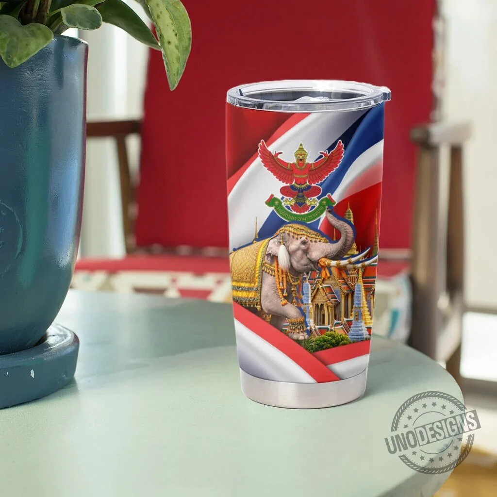 Thailand Golden Buddha Elephant Temple Garuda Flag Art Stainless Steel Tumbler 9 Thailand Golden Buddha Elephant Temple Garuda Flag Art Stainless Steel Tumbler