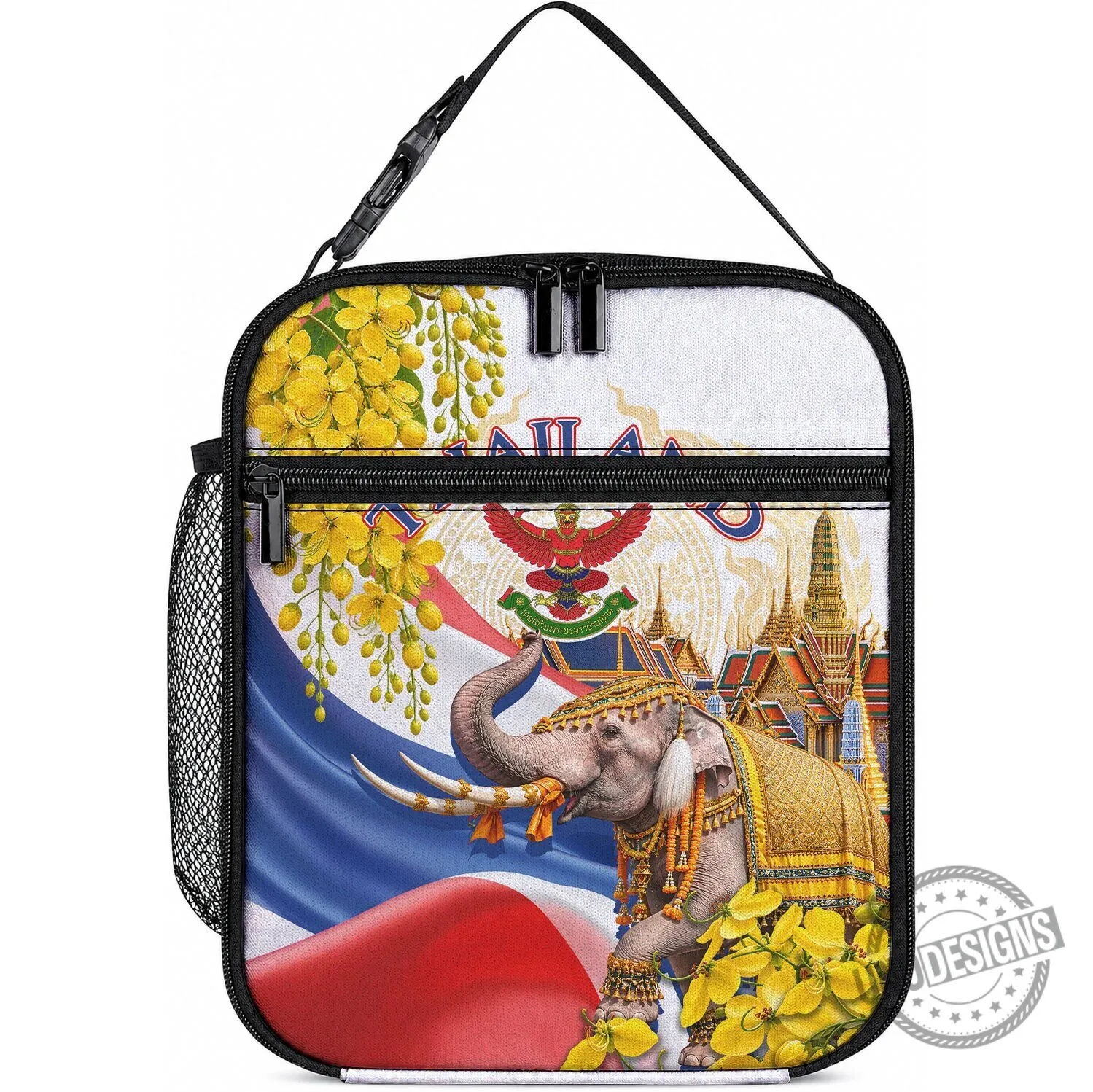 Thailand Golden Elephant and Temple Lunch Bag with Thai Flag Design
