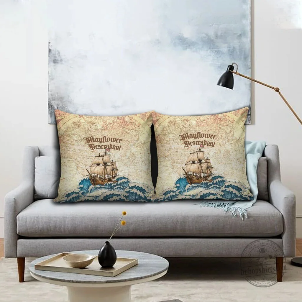 Mayflower Descendant Ship Vintage Nautical Map Ocean Waves Decorative Pillow – image 2 of 5