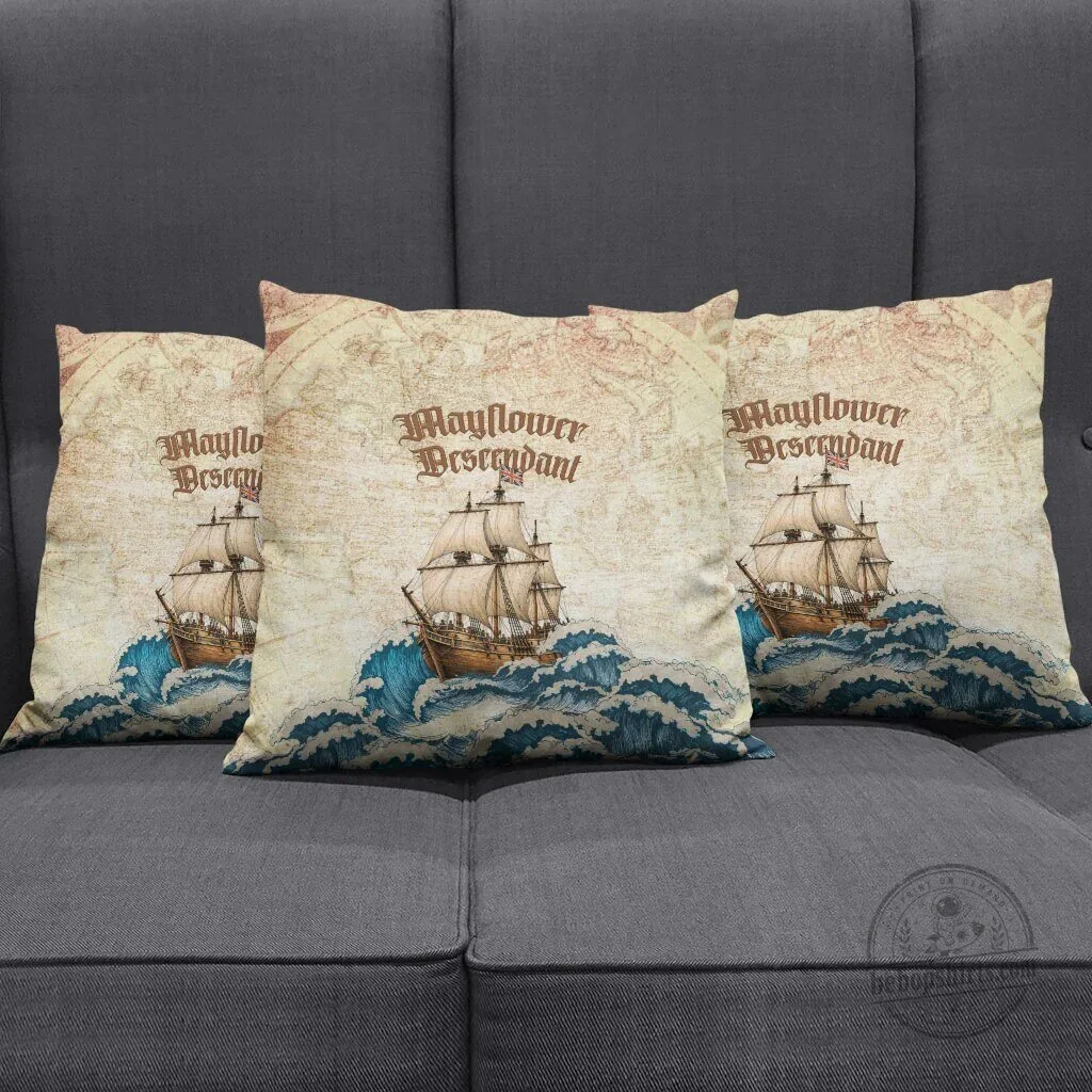 Mayflower Descendant Ship Vintage Nautical Map Ocean Waves Decorative Pillow – image 3 of 5