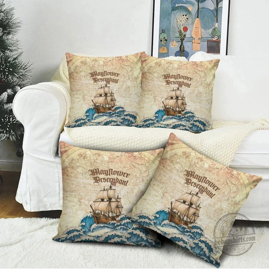 Mayflower Descendant Ship Vintage Nautical Map Ocean Waves Decorative Pillow – image 4 of 5