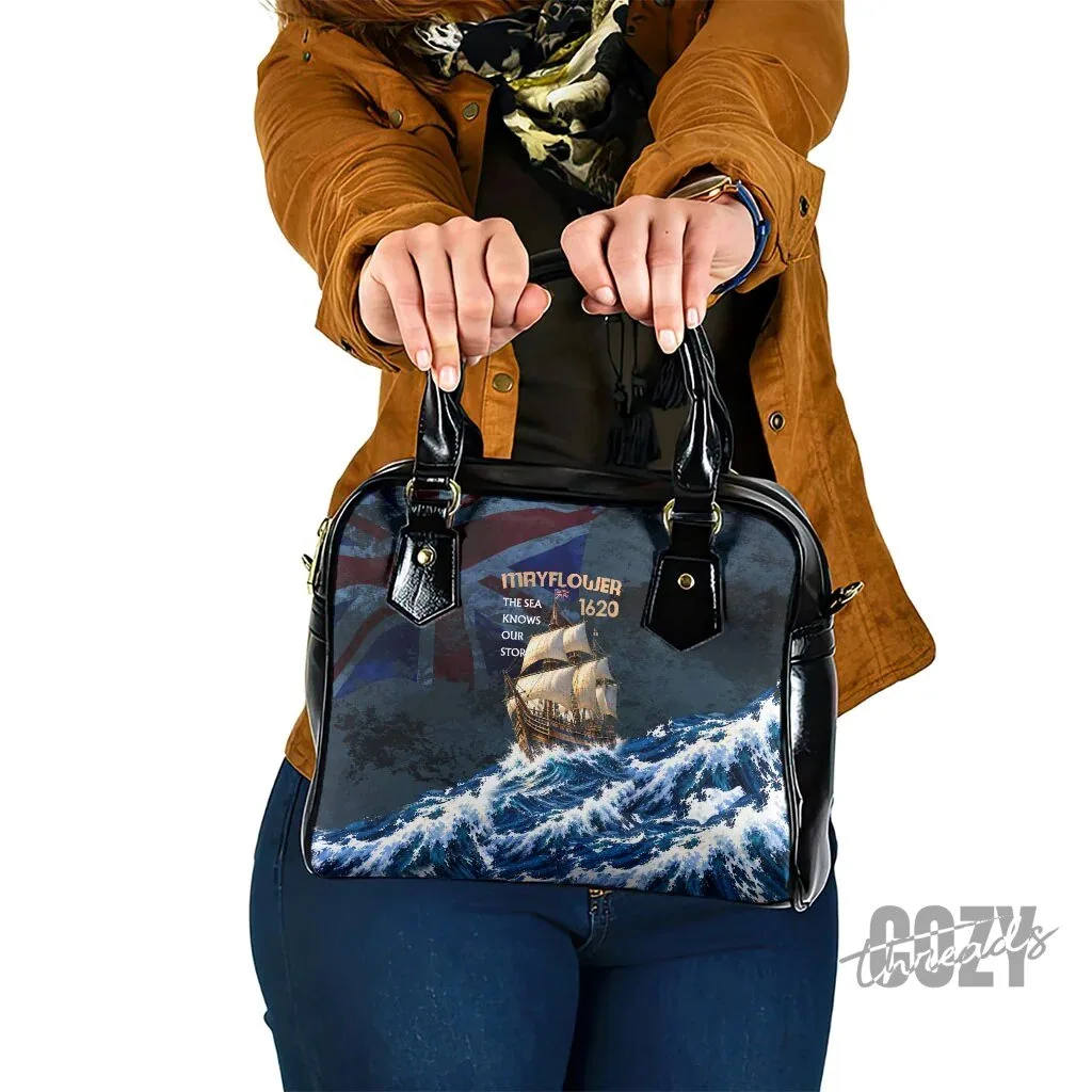 Mayflower 1620 Ship Vintage Nautical Ocean Waves Art Shoulder Handbag