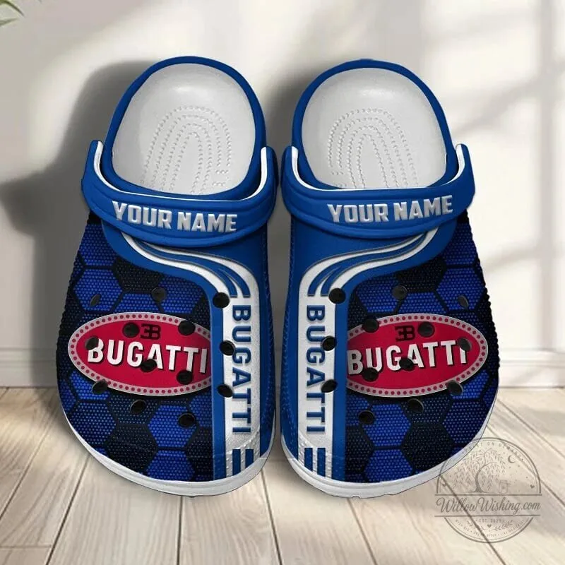 Bugatti Custom Name Classic Blue Hexagon Pattern Casual Crocs Shoes