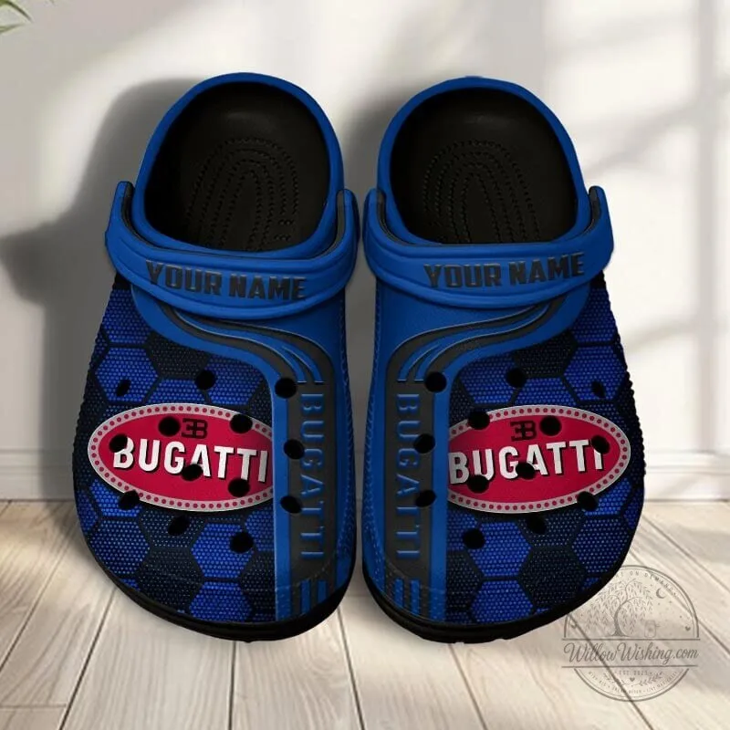 Bugatti Custom Name Classic Blue Hexagon Pattern Casual Crocs Shoes 14 Bugatti Custom Name Classic Blue Hexagon Pattern Casual Crocs Shoes
