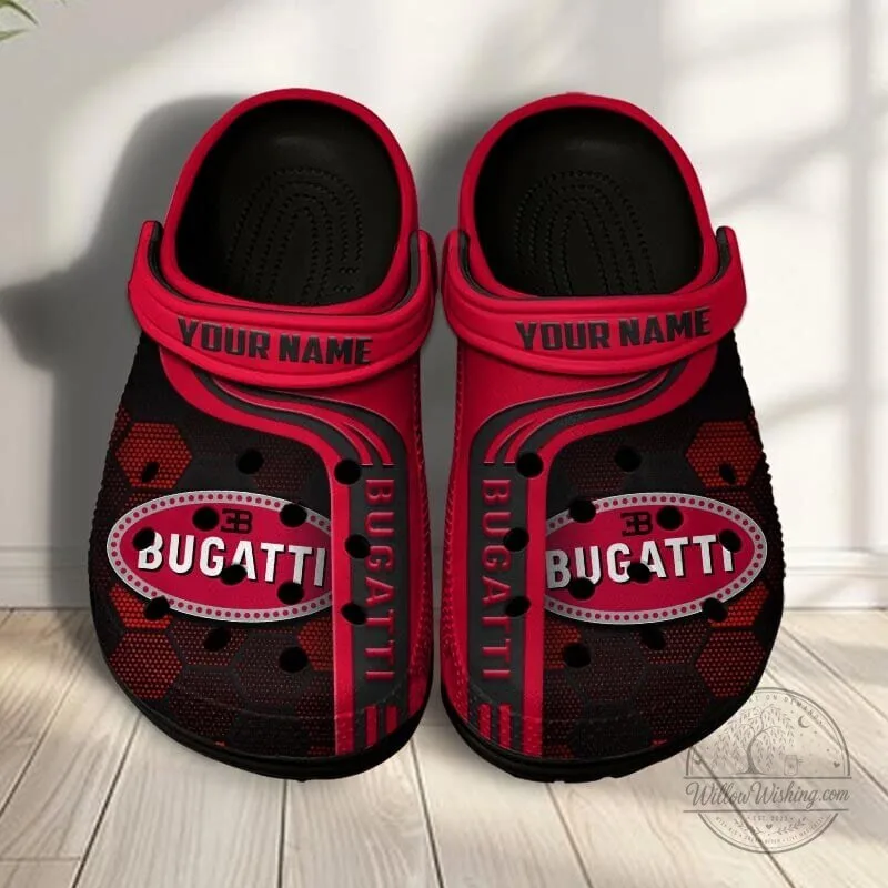 Bugatti Custom Name Classic Blue Hexagon Pattern Casual Crocs Shoes 20 Bugatti Custom Name Classic Blue Hexagon Pattern Casual Crocs Shoes