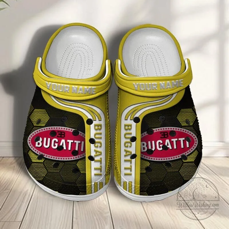 Bugatti Custom Name Classic Blue Hexagon Pattern Casual Crocs Shoes 21 Bugatti Custom Name Classic Blue Hexagon Pattern Casual Crocs Shoes