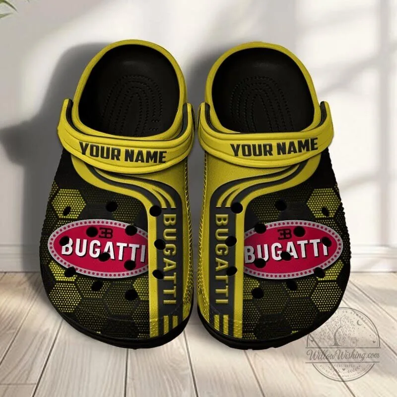 Bugatti Custom Name Classic Blue Hexagon Pattern Casual Crocs Shoes 22 Bugatti Custom Name Classic Blue Hexagon Pattern Casual Crocs Shoes