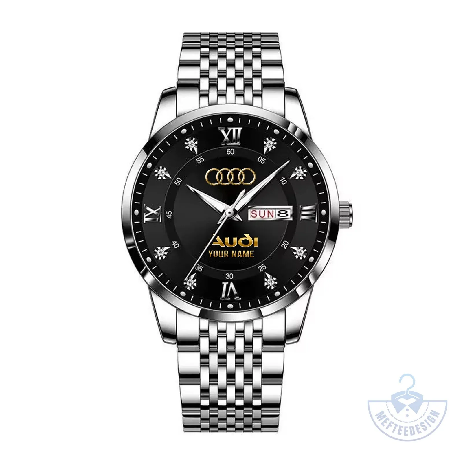 Audi Luxury Gold and Silver Stainless Steel Custom Name Watch 13 Audi Luxury Gold and Silver Stainless Steel Custom Name Watch