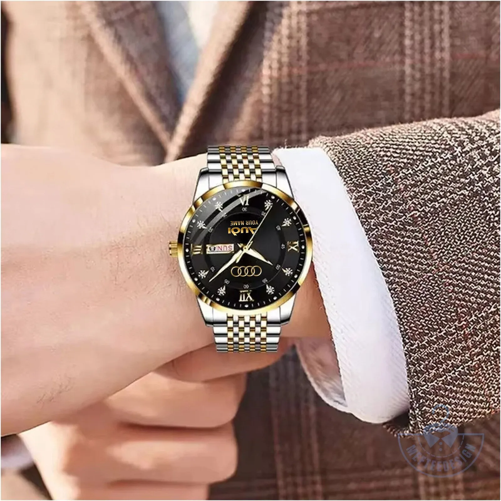 Audi Luxury Gold and Silver Stainless Steel Custom Name Watch 16 Audi Luxury Gold and Silver Stainless Steel Custom Name Watch