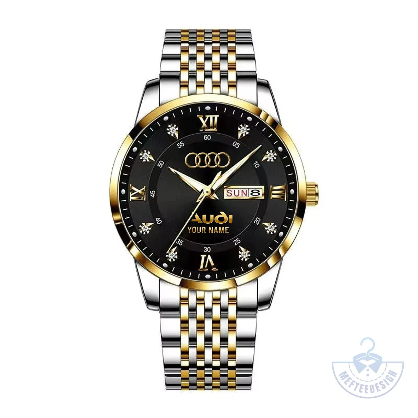 Audi Luxury Gold and Silver Stainless Steel Custom Name Watch 18 Audi Luxury Gold and Silver Stainless Steel Custom Name Watch
