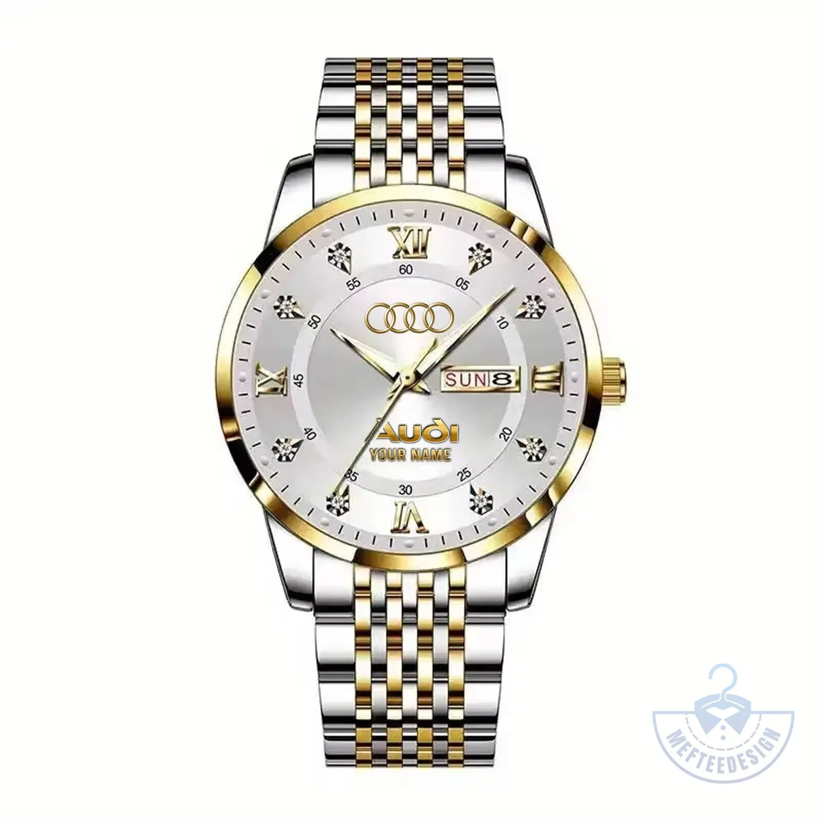 Audi Luxury Gold and Silver Stainless Steel Custom Name Watch 19 Audi Luxury Gold and Silver Stainless Steel Custom Name Watch