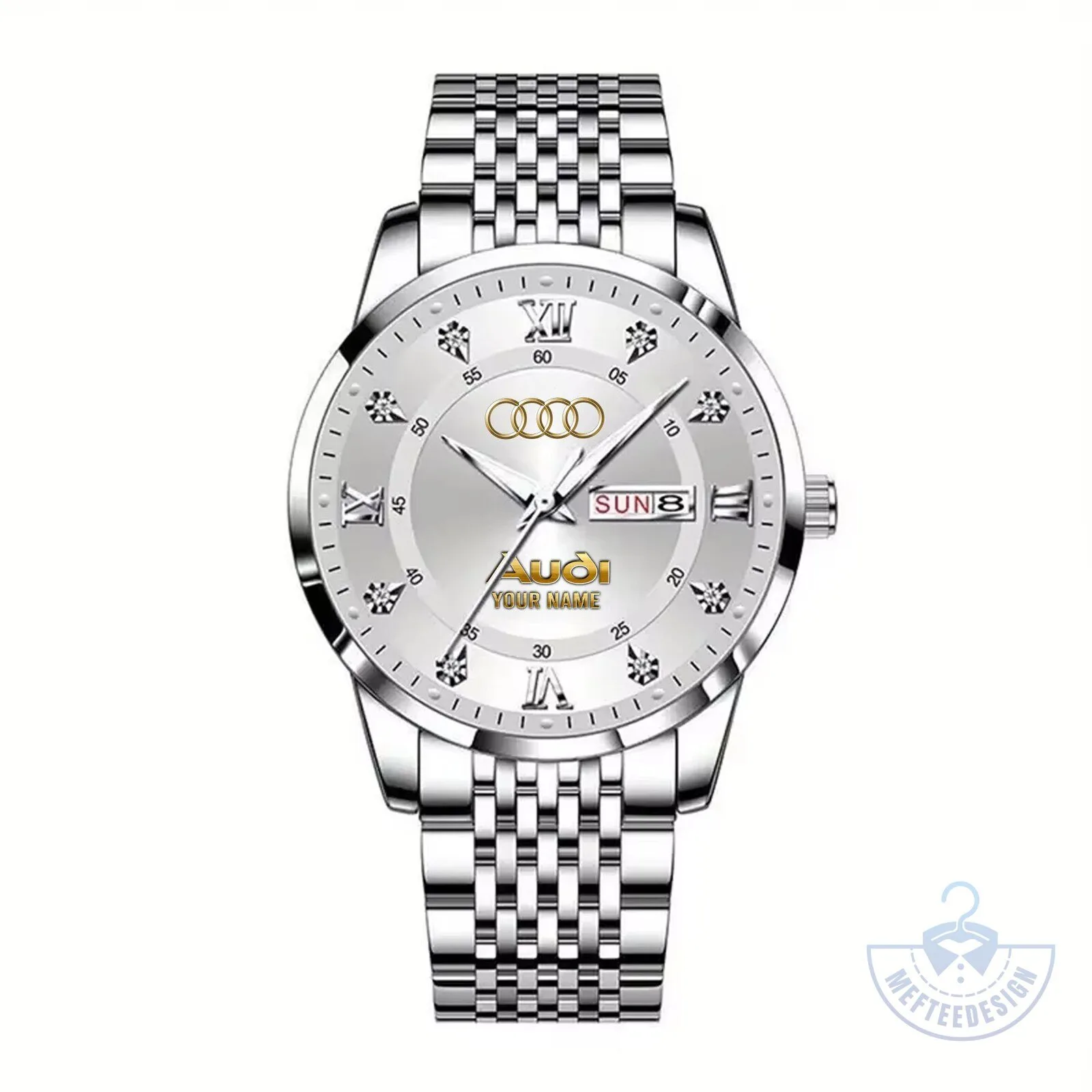 Audi Luxury Gold and Silver Stainless Steel Custom Name Watch 20 Audi Luxury Gold and Silver Stainless Steel Custom Name Watch