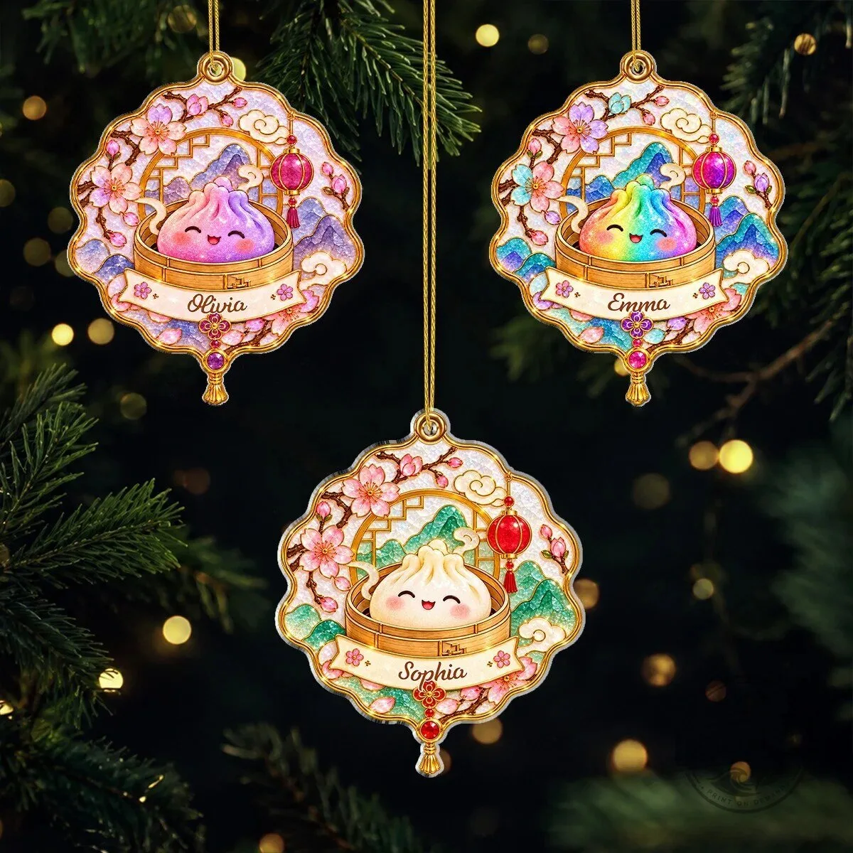 Personalized Cute Dumpling Blossom Christmas Tree Ornament