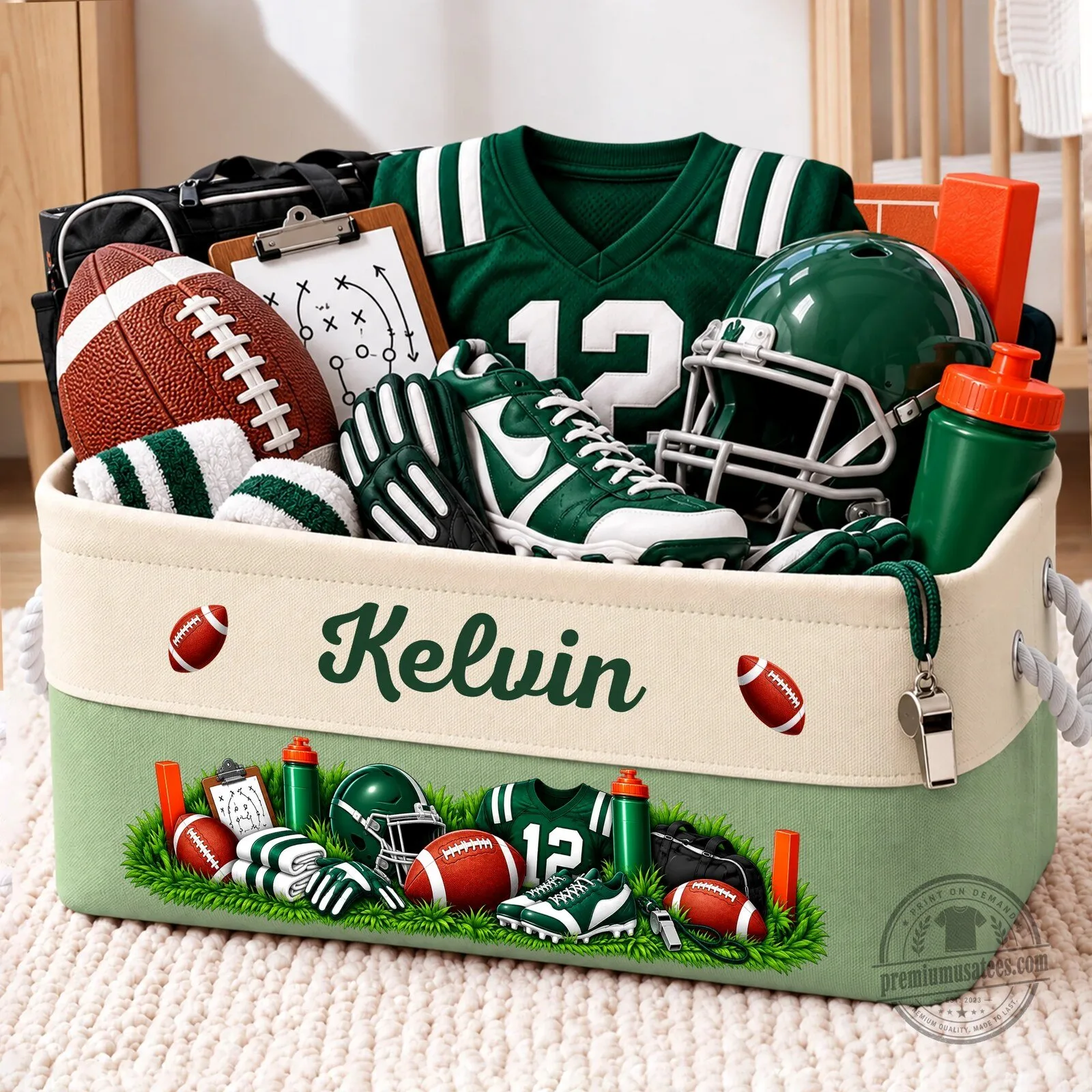 Personalized Football Sports Equipment Storage Basket for Kids
