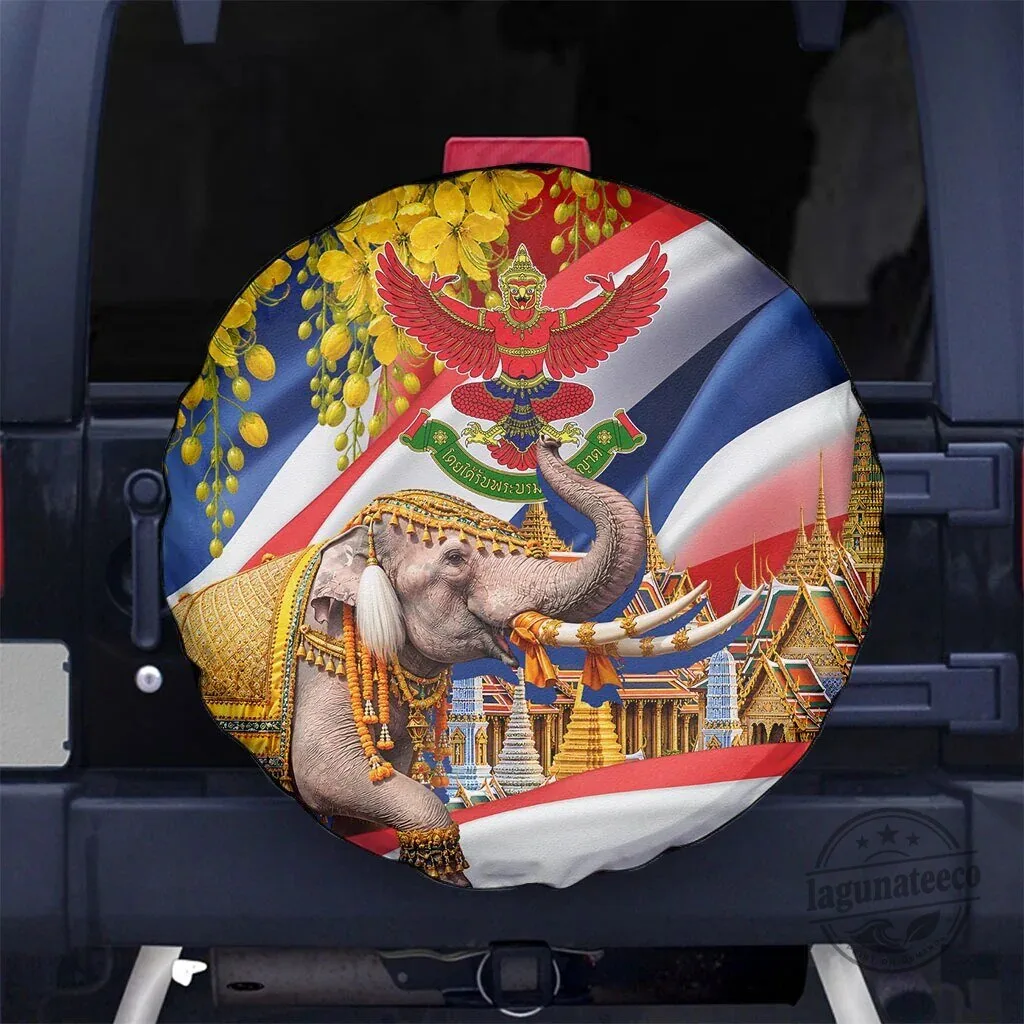 Thailand Flag Golden Elephant and Garuda Temple Art Spare Tire Cover
