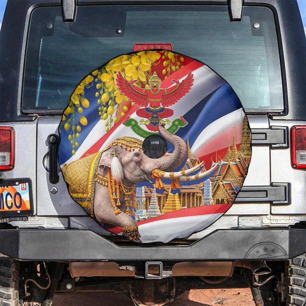 Thailand Flag Golden Elephant and Garuda Temple Art Spare Tire Cover 7 Thailand Flag Golden Elephant and Garuda Temple Art Spare Tire Cover