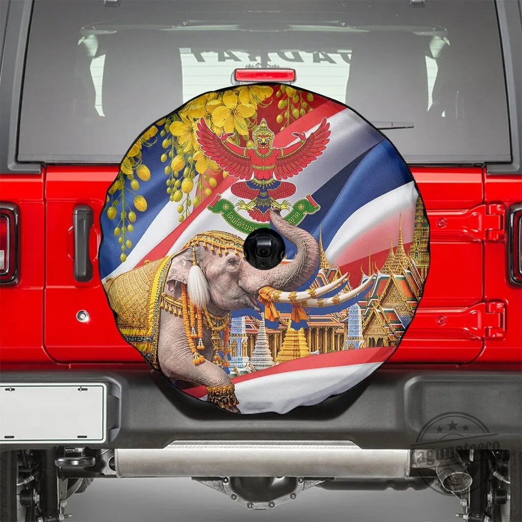 Thailand Flag Golden Elephant and Garuda Temple Art Spare Tire Cover 8 Thailand Flag Golden Elephant and Garuda Temple Art Spare Tire Cover