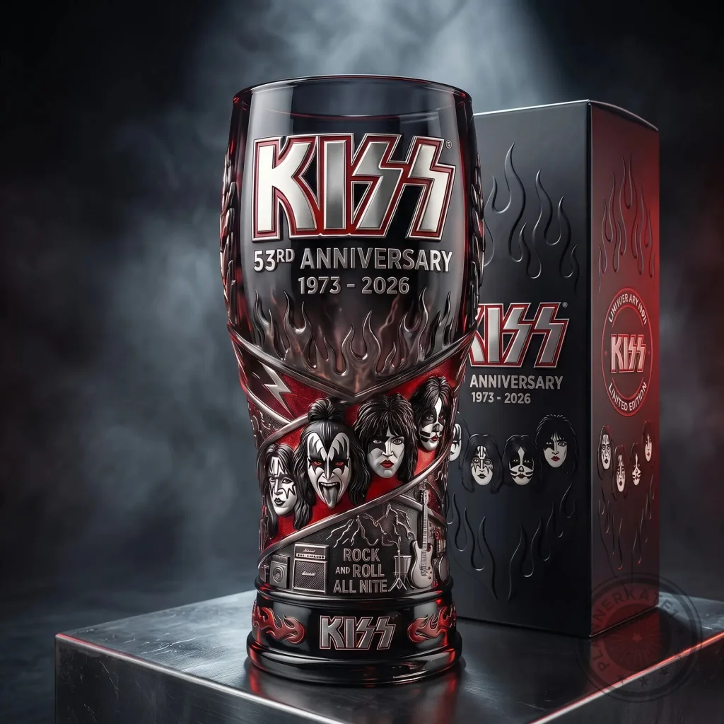 KISS 53rd Anniversary Rock and Roll All Nite Band Drinking Glass KISS 53rd Anniversary Rock and Roll All Nite Band Drinking Glass