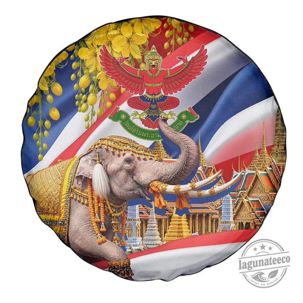 Thailand Flag Golden Elephant and Garuda Temple Art Spare Tire Cover 9 Thailand Flag Golden Elephant and Garuda Temple Art Spare Tire Cover