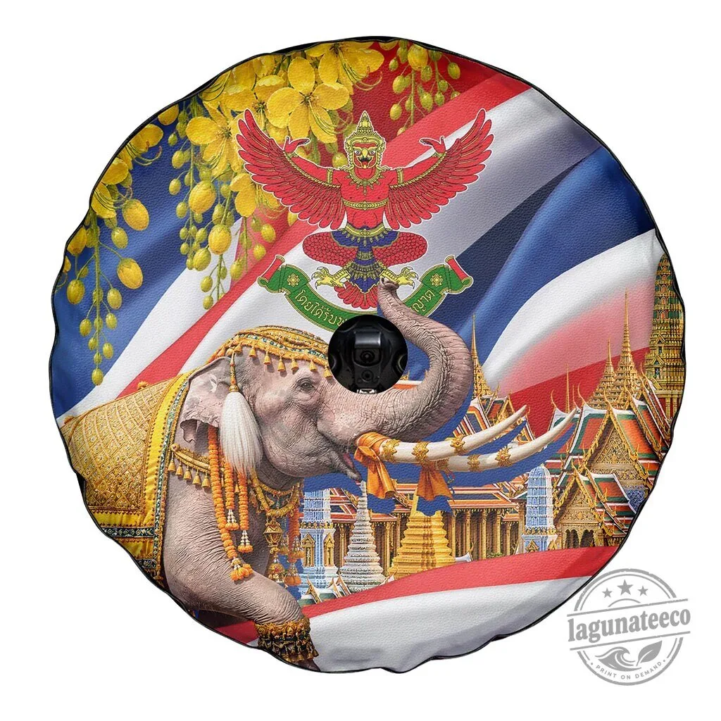 Thailand Flag Golden Elephant and Garuda Temple Art Spare Tire Cover 10 Thailand Flag Golden Elephant and Garuda Temple Art Spare Tire Cover