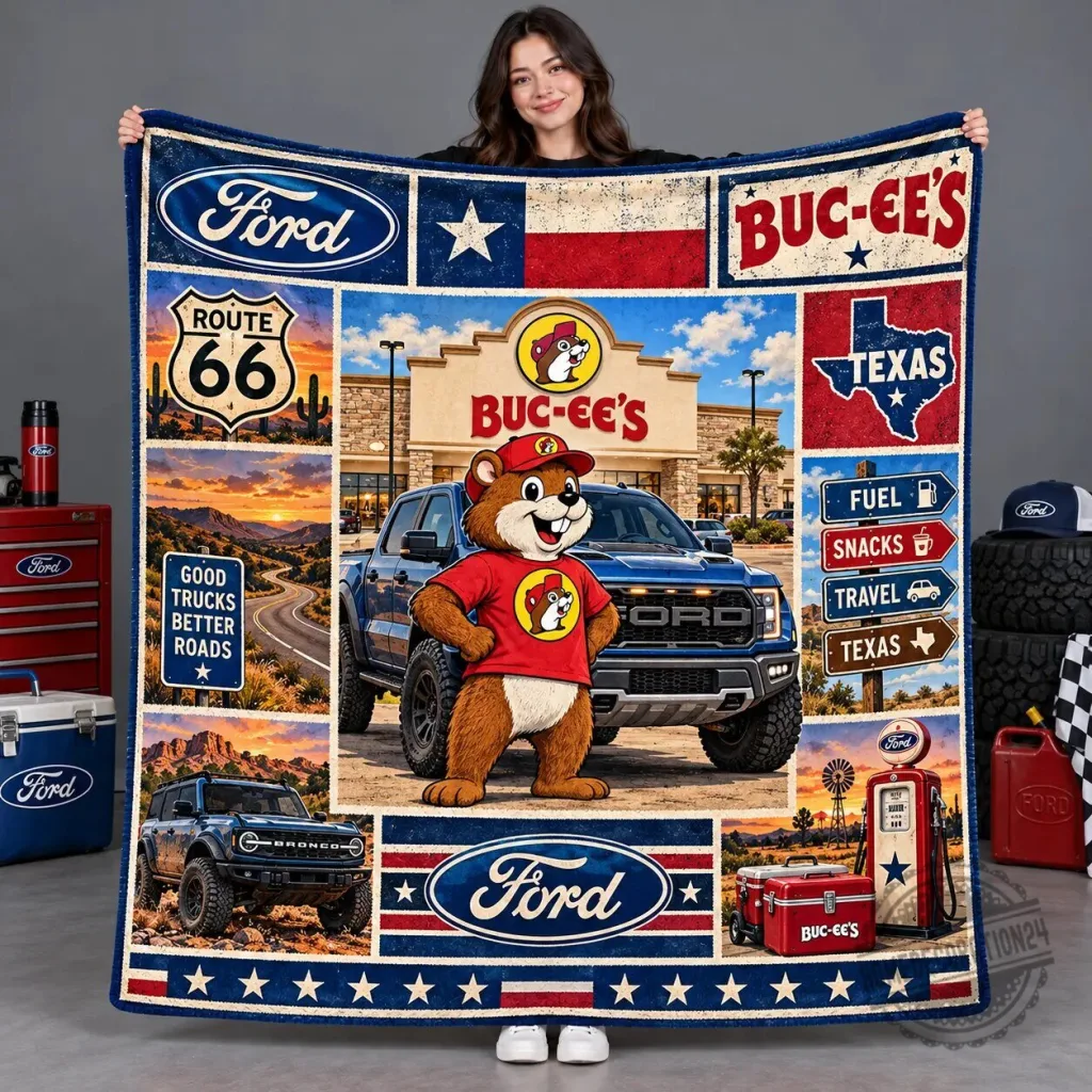Buc-ee's Ford Texas Flag Route 66 Road Trip Fleece Blanket Buc-ee's Ford Texas Flag Route 66 Road Trip Fleece Blanket