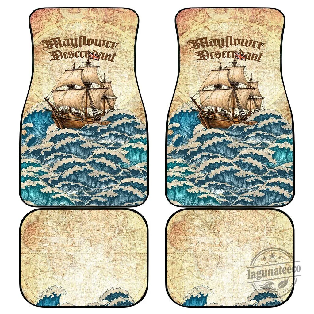 Mayflower Descendant Ship Car Mats Vintage Nautical Map Ocean Waves Auto Floor Mats 7 Mayflower Descendant Ship Car Mats Vintage Nautical Map Ocean Waves Auto Floor Mats