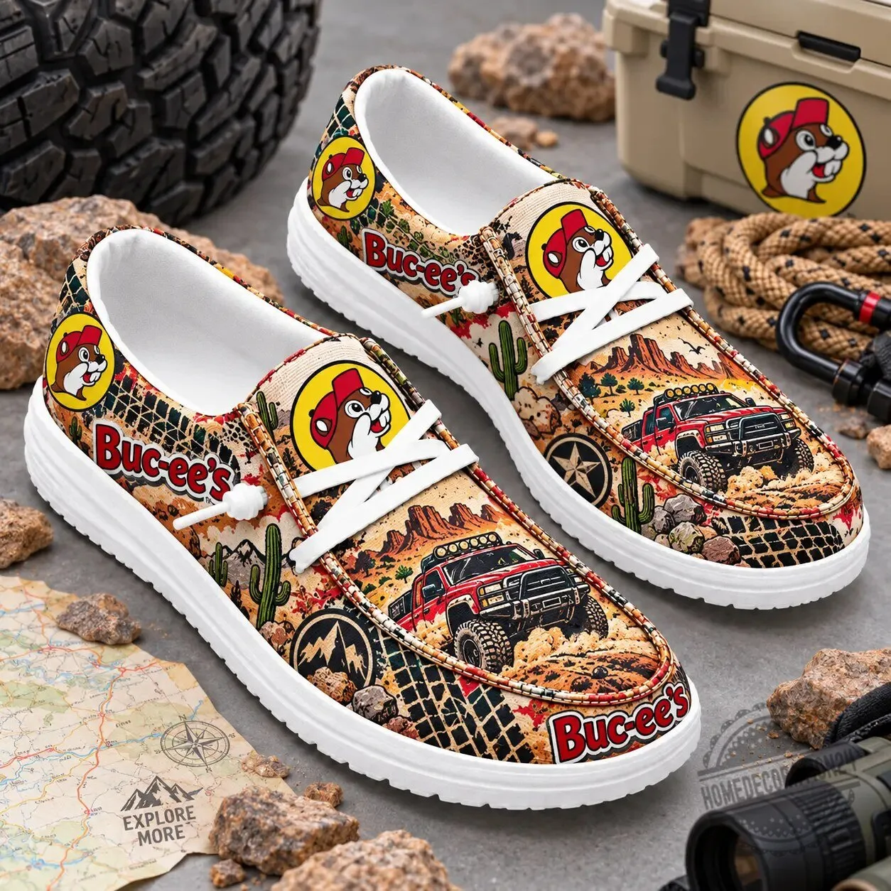 Buc-ee's Desert Cactus Road Trip Print Canvas Loafer Shoes